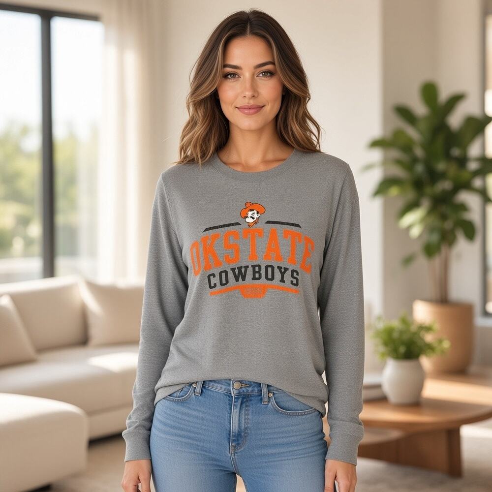 Pro Edge OSU Womens L Oklahoma State Cowboys Gray Long Sleeve Shirt Go Pokes